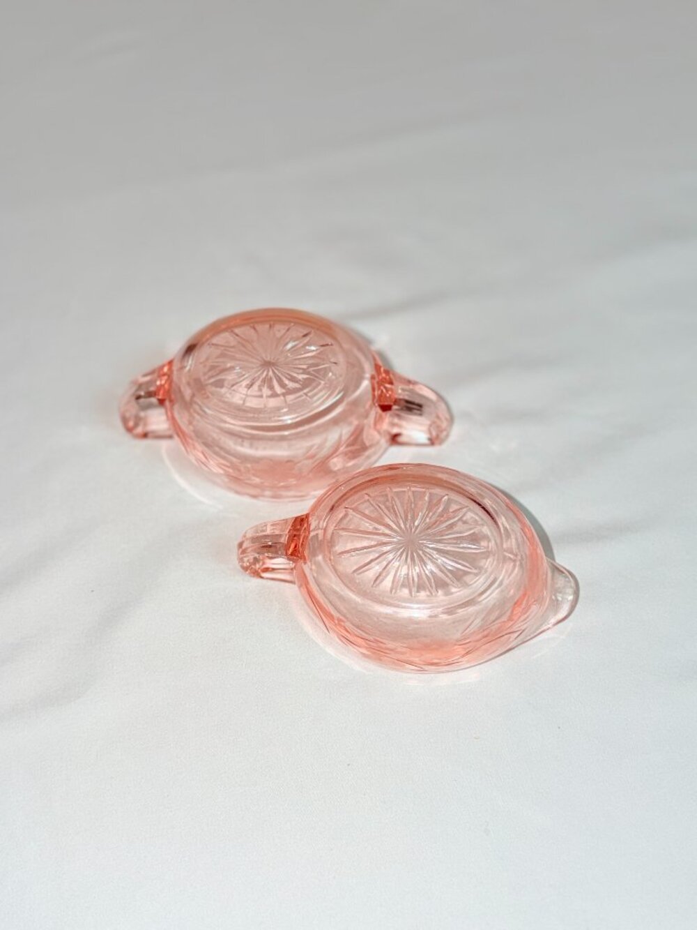Vintage Pink Depression Glass Creamer & Sugar Bowl Set Floral Etched - Picture 4 of 4